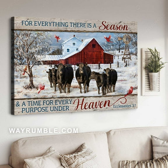 Black cow farm, Vintage house, Red cardinal, For everything there is a season - Jesus Landscape poster Prints, Home Decor Wall Art, UNFRAMED-8x12
