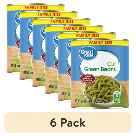 (6 pack) Great Value Cut Green Beans, Gluten-Free, 28 oz Can