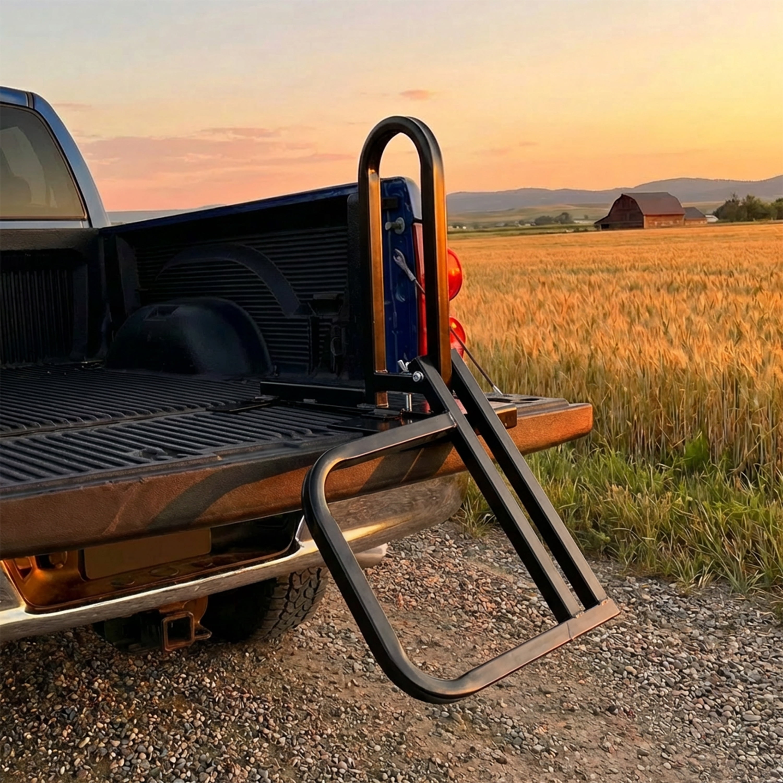 Truck Tailgate Mounting Step, 300 LBS Capacity, Foldable Design, Hand Rail, Powder Coated, Universal Fit