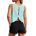 thumbnail image 5 of Split Open Back Tank Tops for Women Workout Athletic Gym Casual Crewneck Sleeveless Shirts Activewear Sports Gym Top Light Blue S, 5 of 8