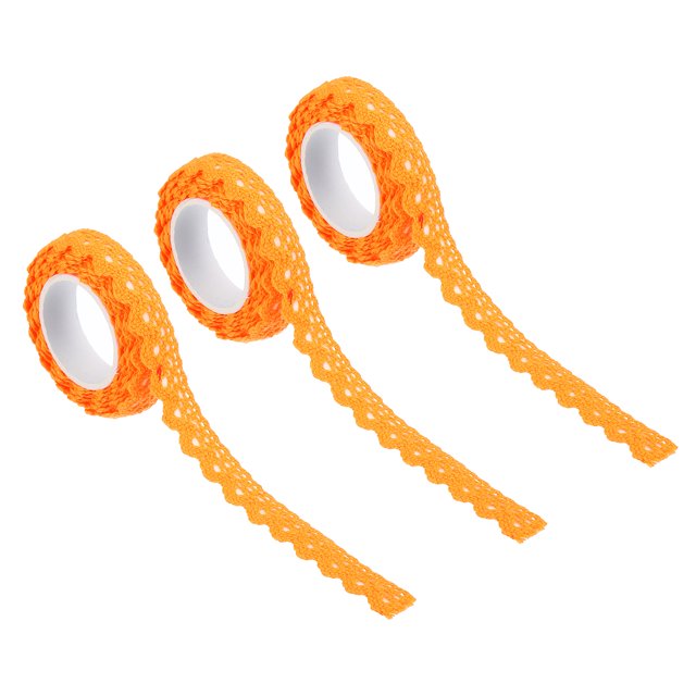 Unique Bargains 0.6' Wide 2 Yards Self Adhesive Lace Tape Ribbon Stickers Masking Cotton Decorative for Craft, Orange 3 Pcs