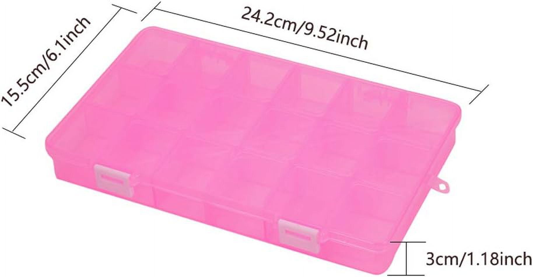 4 Pack 18 Grids Large Pink Transparent Plastic Storage Box Bead Organizer with Adjustable Dividers for Jewelry Beads Tools Craft Accessories and Other Small Items - 9.4x5.7x1.18 Inch Making DIY