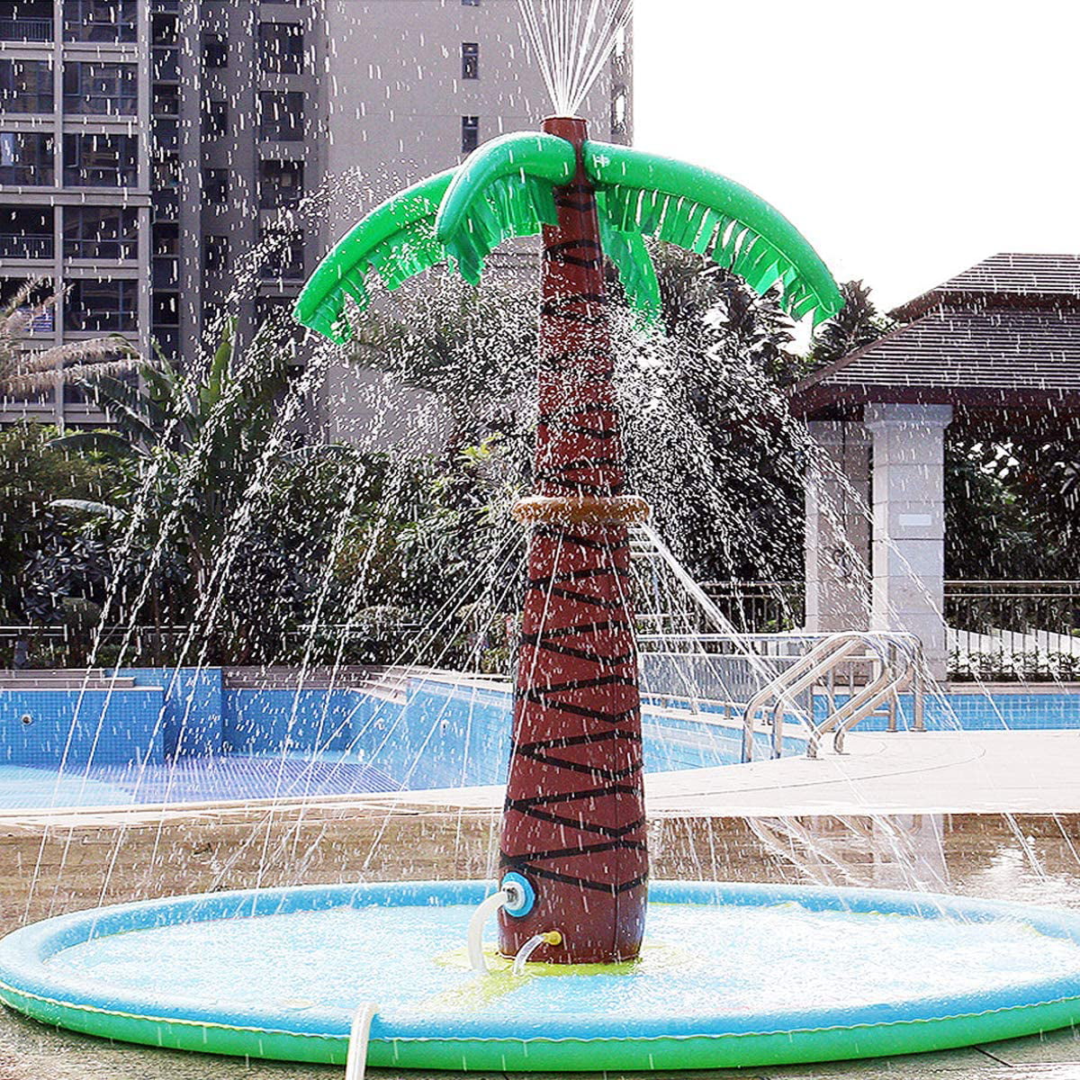 HALOFUNS 2021 New Sprinkle Splash Palm Tree Pad Inflatable 70 Width Water Play Spray Mat Toy Outdoor Backyard Sprinkler for Kids Summer Gift 