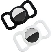 Airtag Dog Collar, 2-Pack Durable Silicone Protective Case for Apple AirTag, Anti-Lost Portable AirTag Case Cover Work with Child's Bag and Pet Collar (Black+White)