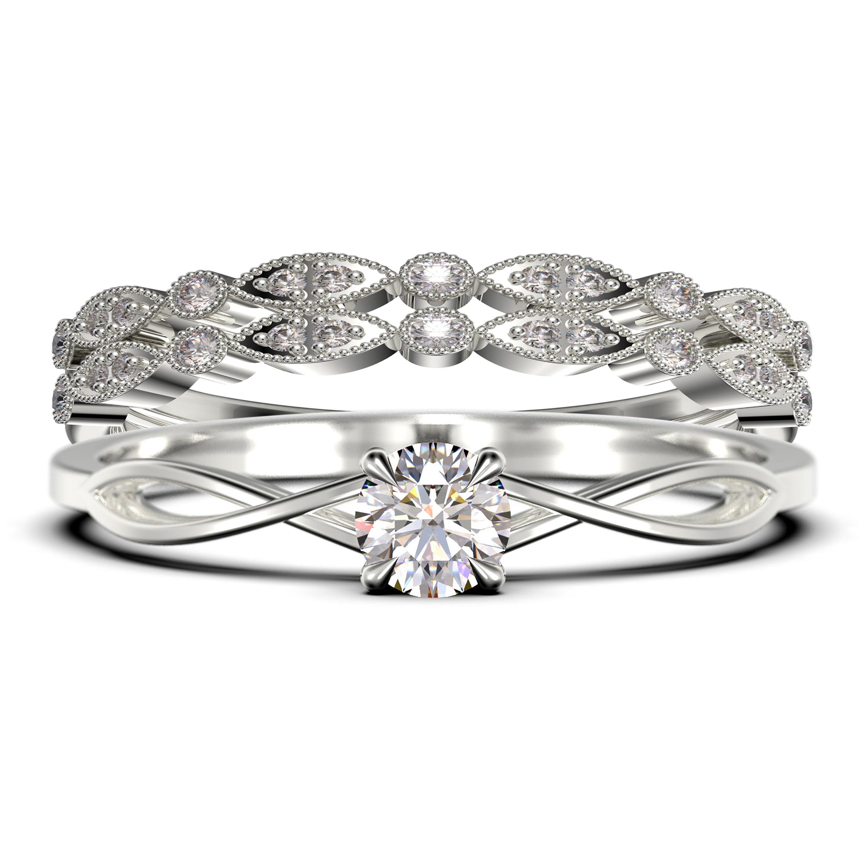 D/VVS1 Round & Baguette Diamond Bar Set Wedding Band Ring 925 Sterling Silver