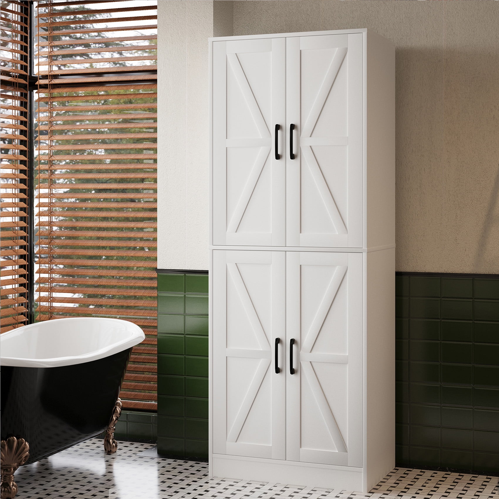 BOCVKENN Kitchen Pantry Cabinet, 67.7" Tall Wood Storage Cabinet with 4 Doors and Shelves Freestanding Cupboard for Dining Room Living Room Bathroom,White