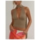 thumbnail image 5 of Bufanda halter, top corto SOLY HUX para mujer, cuello en V profundo, caqui, 5 of 5