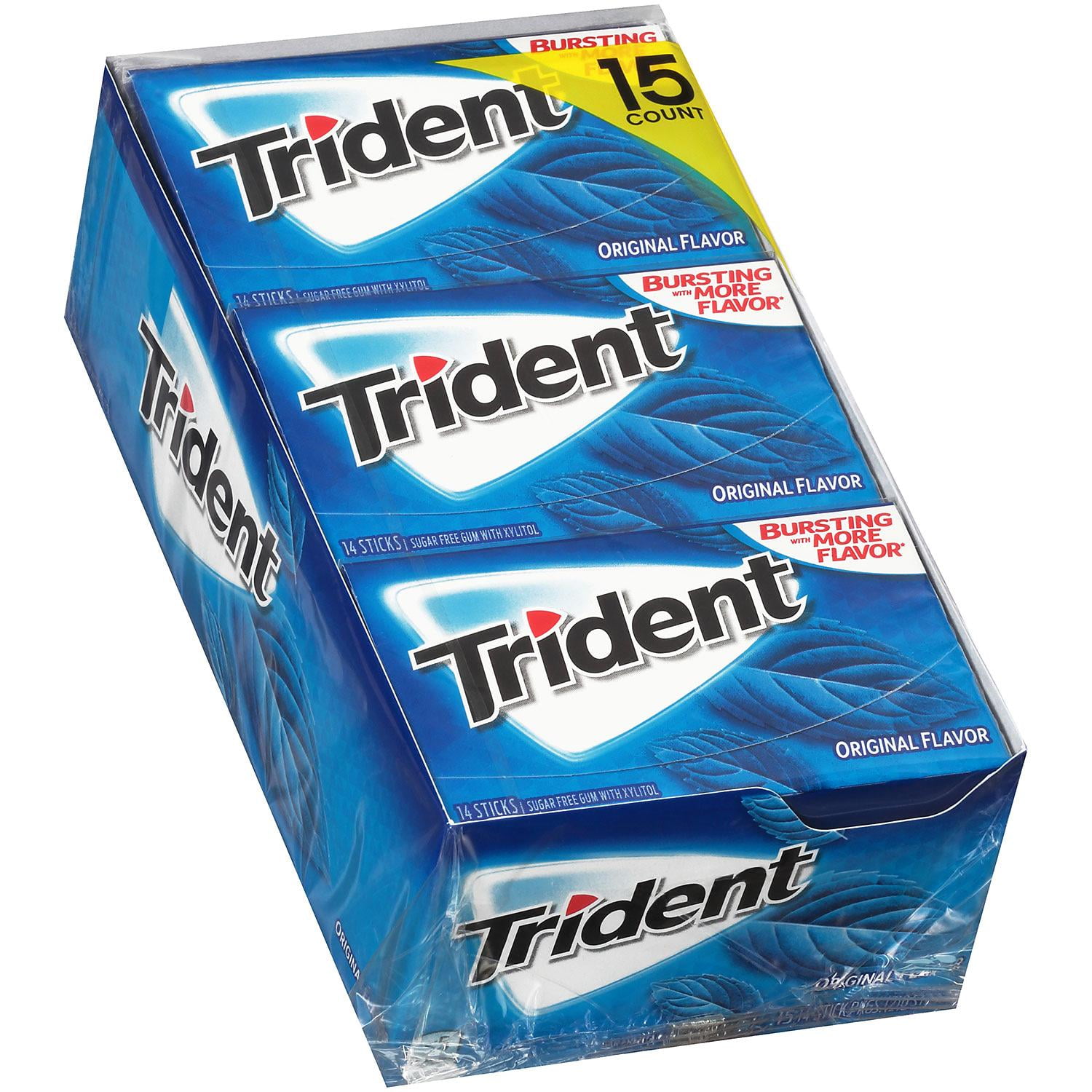 Trident Original Flavor Sugar Free Gum, 15 Packs of 14 Pieces (210 Total Pieces) Pack of 2