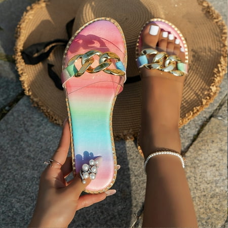 

mtvxesu Cloud Slides Summer Flat Shoes Colorful Broadband Women s Sandals Open Toe Slippers Women s Slide Sandals Camping or Travelling Flash Sale