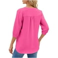 thumbnail image 3 of BLVB Women's Summer 3/4 T-Shirt Trendy V Neck Button Tunic Tops Casual Solid Color Comfy Blouse Tee, 3 of 4