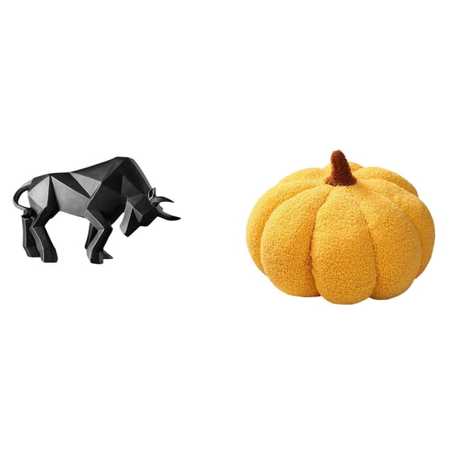 Escultura Moderna De Toro De Resina Y Almohada De Calabaza De Halloween, Coleccionable Decorativo De Peluche Para Entrada, Mesa, Escritorio, Estante, Oficina, Dormitorio.