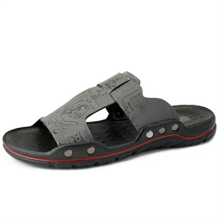 

Engtoy Men s Sandals Summer Casual Slide one-line Slippers Male Indooer Outdoor Beach Shoes Casual Men Leather Shoes Gray