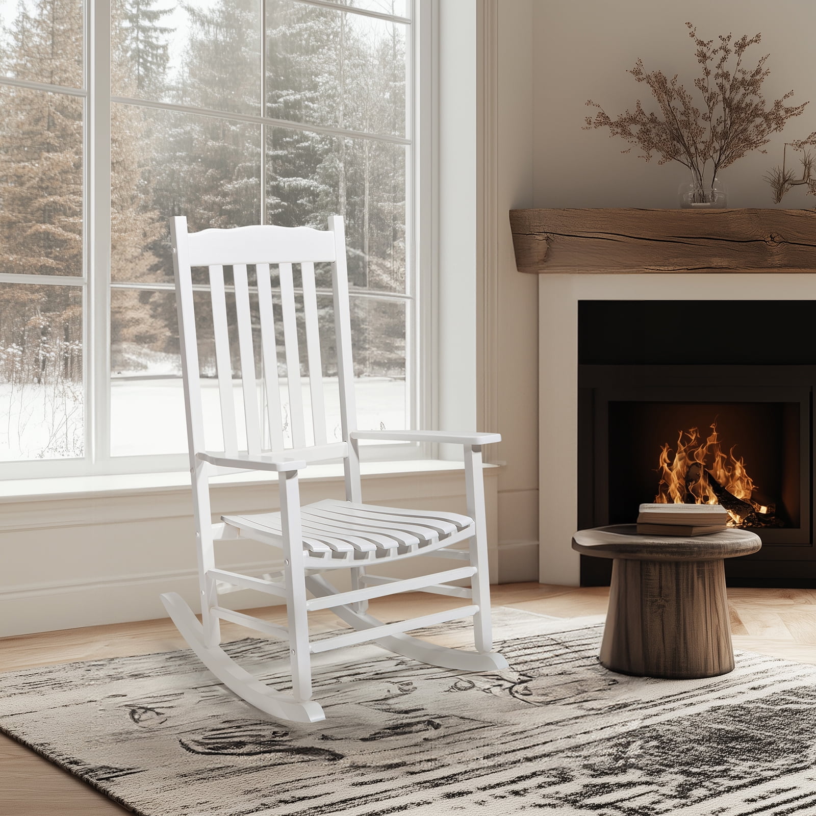 Zimtown Oversized Wooden Rocking Chair, Solid Wood Frame, White