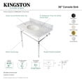 thumbnail image 4 of Kingston Brass KVPB3622M86 Edwardian 36" Carrara Marble Console Sink with Brass Legs (8-Inch, 3-Hole), Carrara Marble White/Polished Nickel, 4 of 5