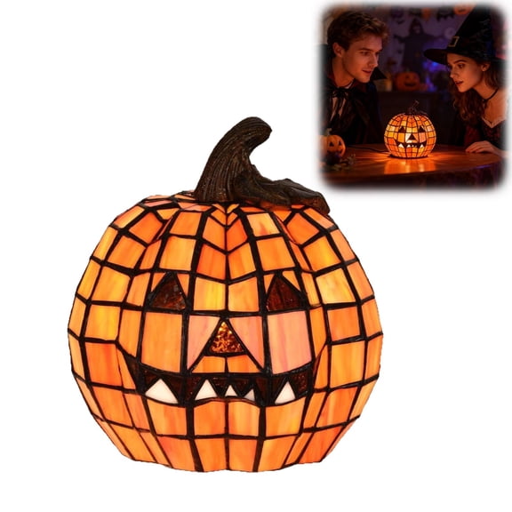 Resin Pumpkin Lantern Night Light, Hallowean Pumpkin LED Decor Lamp, Desktop Tabletop Ornament for Bedroom Living Room Halloween Home Party Decor