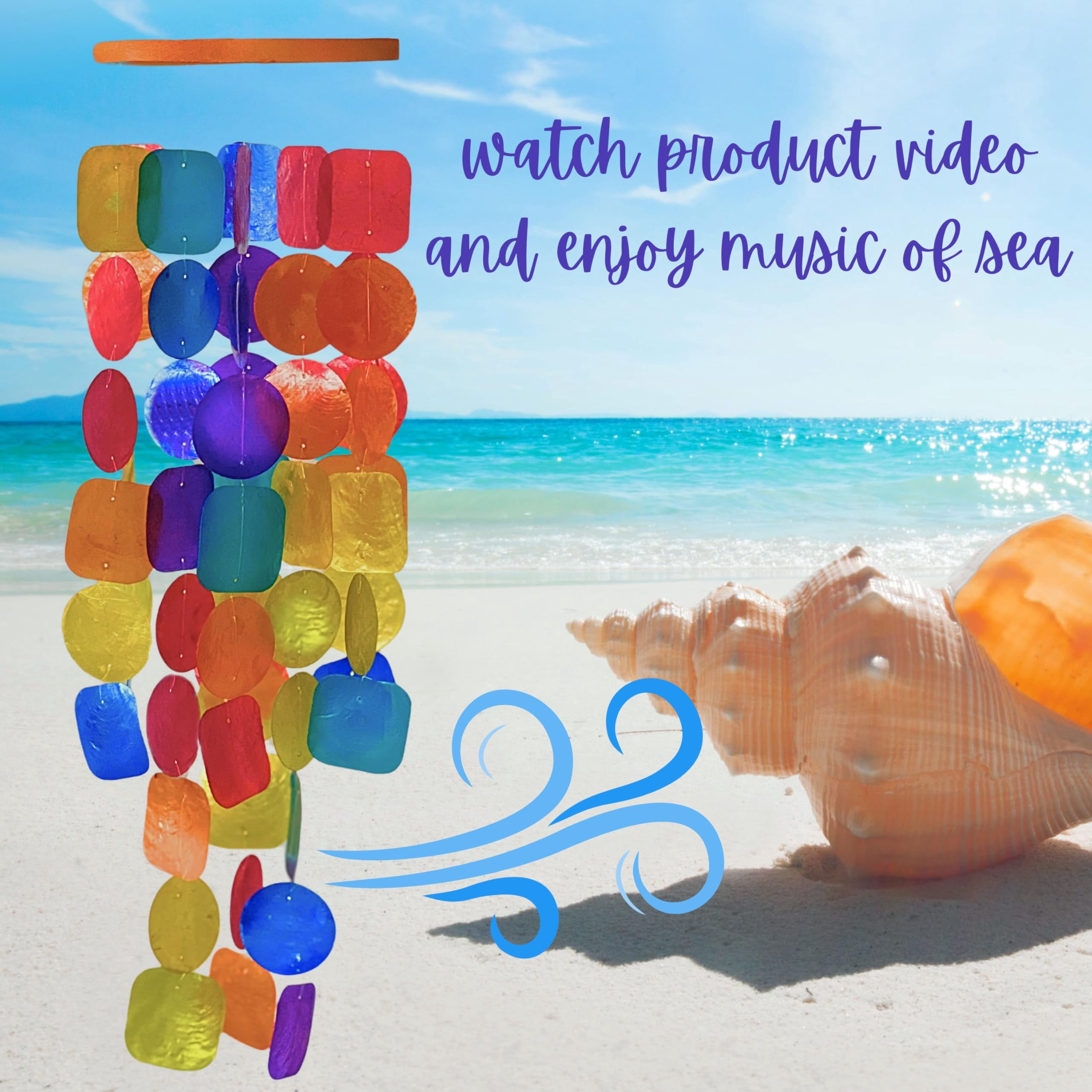 20414 Wind Chimes Outdoor  Garden Decorations Musical Indoor/outside Windchimes Beach Breeze Gifts For Mom Gift All Occasions Purple Shells 27 Inch