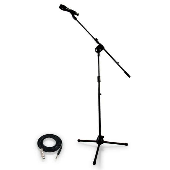 PYLE PMKSM20 - Dynamic Microphone and Tripod Mic Stand, Height Adjustable, Extending Boom, Includes 15' ft. XLR Cable