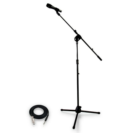 PYLE PMKSM20 - Dynamic Microphone and Tripod Mic Stand  Height Adjustable  Extending Boom  Includes 15  ft. XLR Cable