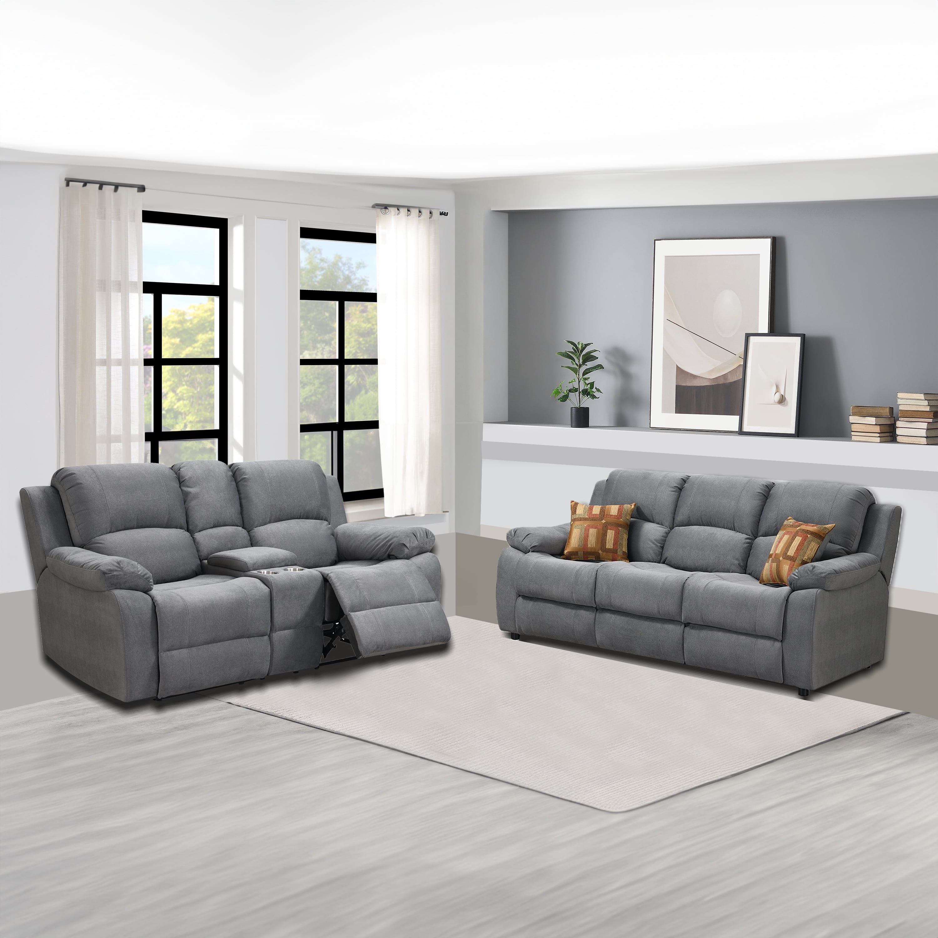 Tracey 2-Piece Transitional Queen Sofa Bed and Reclining Love Seat with Storage Console Living Room Set