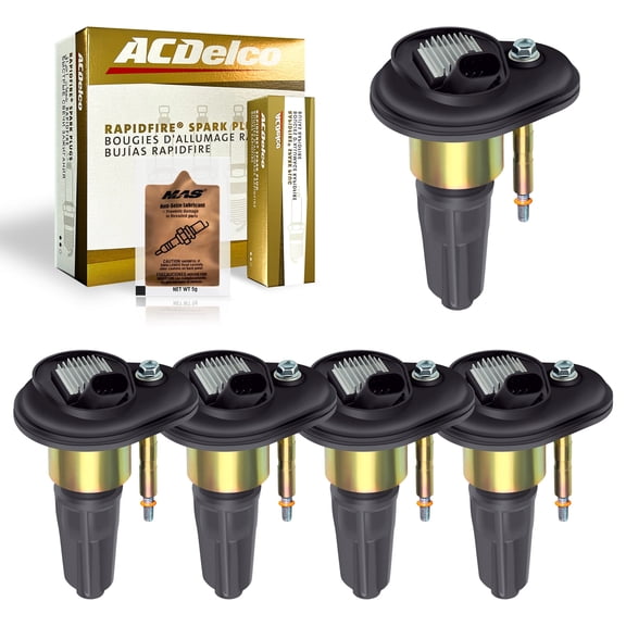UF303 Ignition Coils & ACDelco Spark Plugs Kit Compatible with Chevy Trailblazer Colorado Buick Rainier GMC Canyon Envoy Hummer H3 Isuzu Olds Saab 2.8L 3.5L 4.2L (5-Pack)   Free Anti-Seize Lubricant
