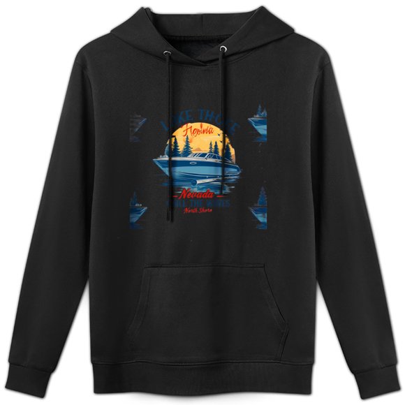Sudadera con Escena de Casa en el Lago Nevada - Atardecer con Bote y Árboles