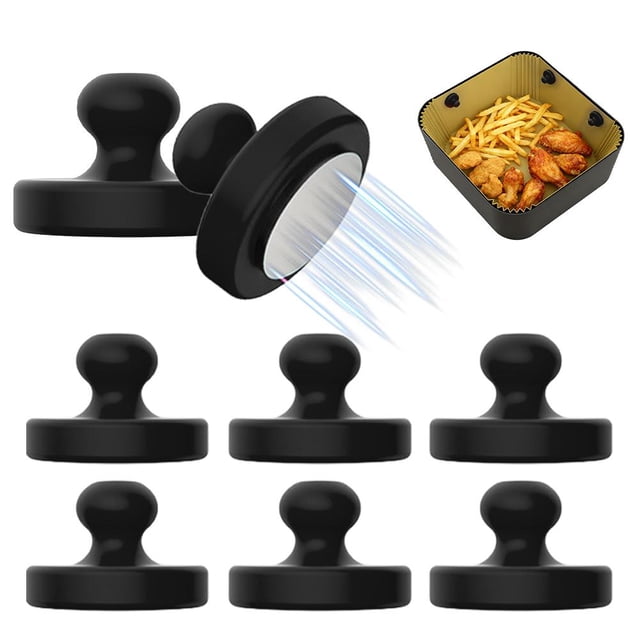 Air Fryer Magnets for Parchment Paper, 8PCS Strong Magnetic Silicone Clips to Secure Liners & Prevent Burning, 100 Food-Safe BPA Free, Waterproof & Heat-Resistant (0.86 inch, Black)