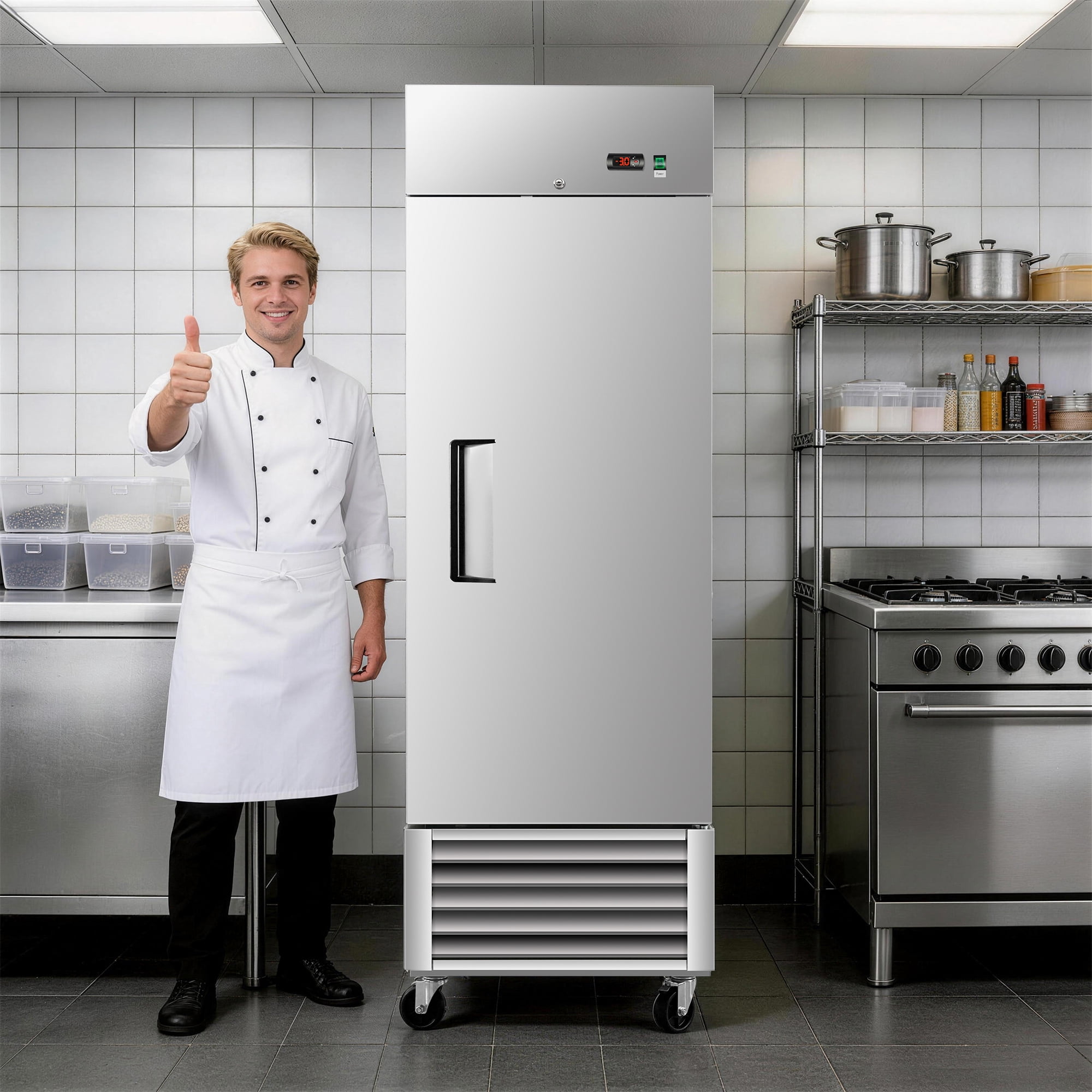 27" Commercial Expandable Upright Freezer, Stainless Steel, 23 Cu.Ft., 3 Adjustable Shelves, Low Noise & Energy Efficient, Auto Defrost, Digital Temperature Control, LED Lighting
