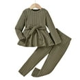thumbnail image 6 of Pandaie Toddler Girl Fall Winter Clothes Set 2 Piece Long Sleeve Ribbed Knit Tee Wide Leg Pants Outfit Green 7-8 Years, 6 of 8