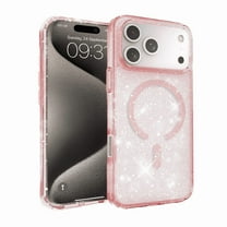 Entronix Magnetic Case Compatible with iPhone 17 Pro Max - Hard Clear Back Glitter Cover, Pink