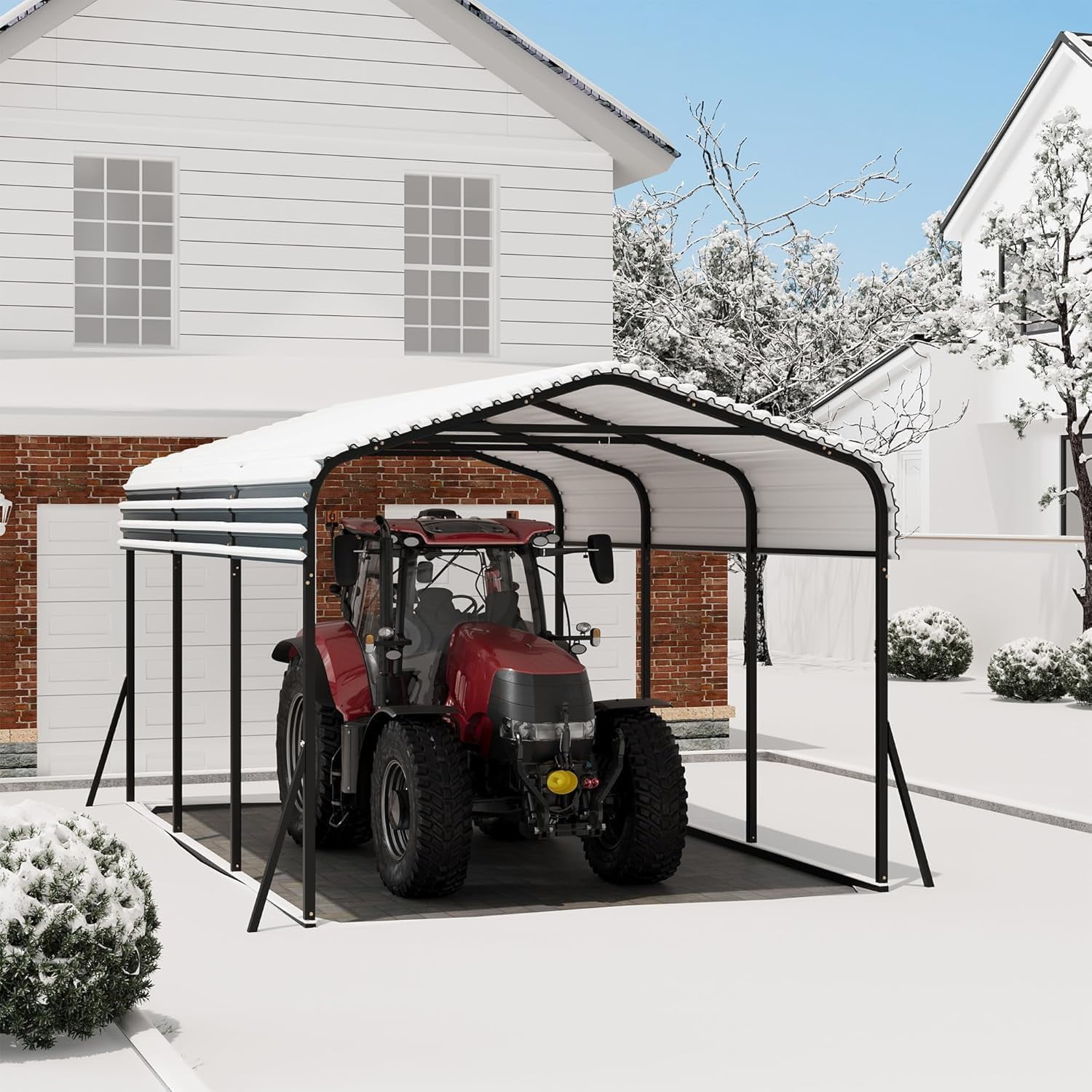 Ataujin 20x20 FT/20x25 FT Metal Carport, Carport with Reinforced Base and Galvanized Steel Roof, Heavy Duty Outdoor Car Port Canopy with Reinforced Base and Galvanized Steel Roof for SUV, Truck, Boat