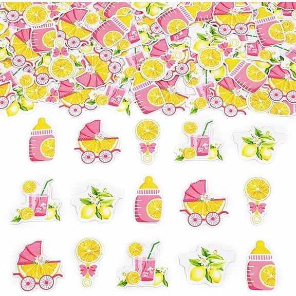 200Pcs Lemon Baby Shower Confetti, Pink and Yellow Lemonade Table Scatters Decor for Gender Reveal Pregnancy Announcement Fruit Theme Baby Shower Party Decorations