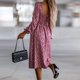 thumbnail image 4 of Vestido estampado de mujer Manga larga Cuello en V Espalda semiabierta Dobladillo dividido Elegante Otoño Invierno Vestido casual de mujer, 4 of 6