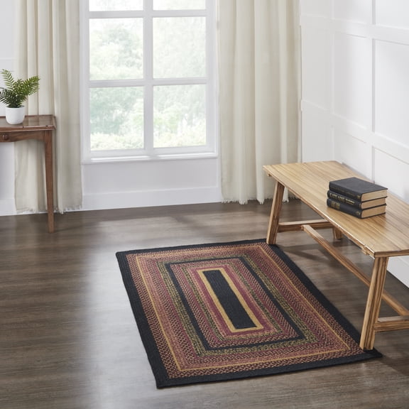 VHC Brands Heritage Farms, Braided Jute Rug, Non-Skid Pad, Accent Rug, Rectangle, Red Black Tan. 36x60