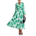thumbnail image 1 of Vestido PRETTYGARDEN Floral con Escote en V, Manga Larga, Largo Midi, Verde, Talla L, 1 of 9