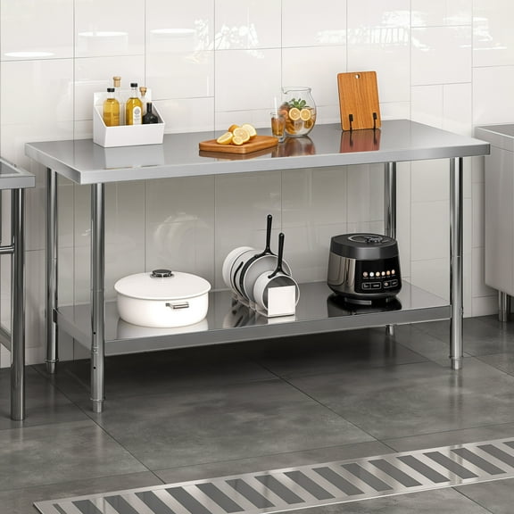 Dextrus 60" ×24" Stainless Steel Table with Undershelf Adjustable, NSF Commercial Kitchen Work Table