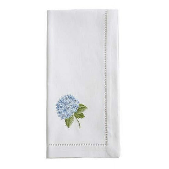 Fennco Styles Embroidered Floral & Hemstitch 100% Cotton 20 Inch Square Dinner Napkins, Set of 4