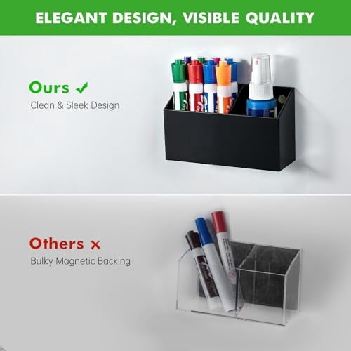 Magnetic Dry Erase Marker Holder for Whiteboard, Acrylic Magnet Pen Holder for Refrigerator Fridge, Marker Holder for Classroom Teacher, Pencil Cup,Office Accessories, Locker Organizer(Black)