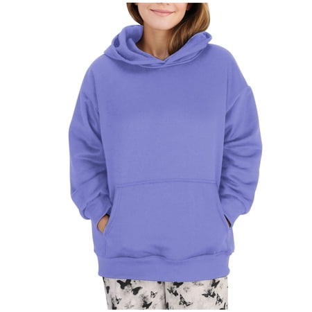 Hoodies for Women Basic Hoodies Oversized Plain Pullover Sweatshirt Women s Casual Front Pockets Long Sleeve Hooded Pullover Tops 2025 Fall Outdoor Loose Comfy Hoody Hoodie #11Purple M