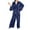 Dark Blue, variant on HAiming Women's Pajamas Set Silk Satin Short Robes and Long Pants 2 Piece Sleepwear Outfits Comfortable Loungewear