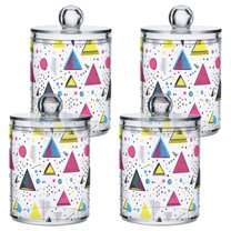 Yayeee 4 Pack Qtip Holder Bathroom Cotton Swab Canister with Lid Clear Dispenser Set, Pink Simple Shapes