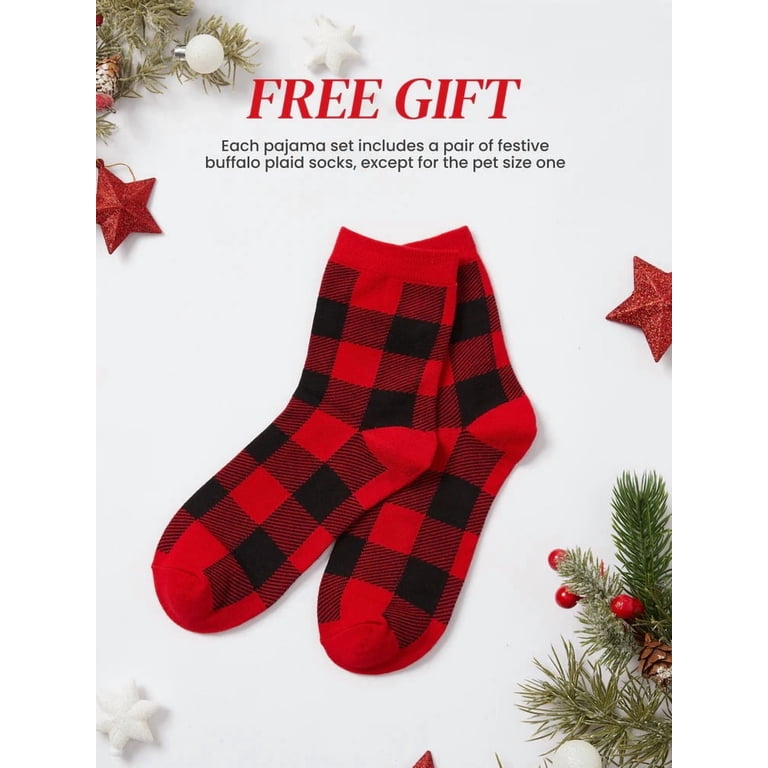 Schbbbta Family Christmas Matching Pajamas Sets – Red White Plaid Elk Holiday Sleepwear