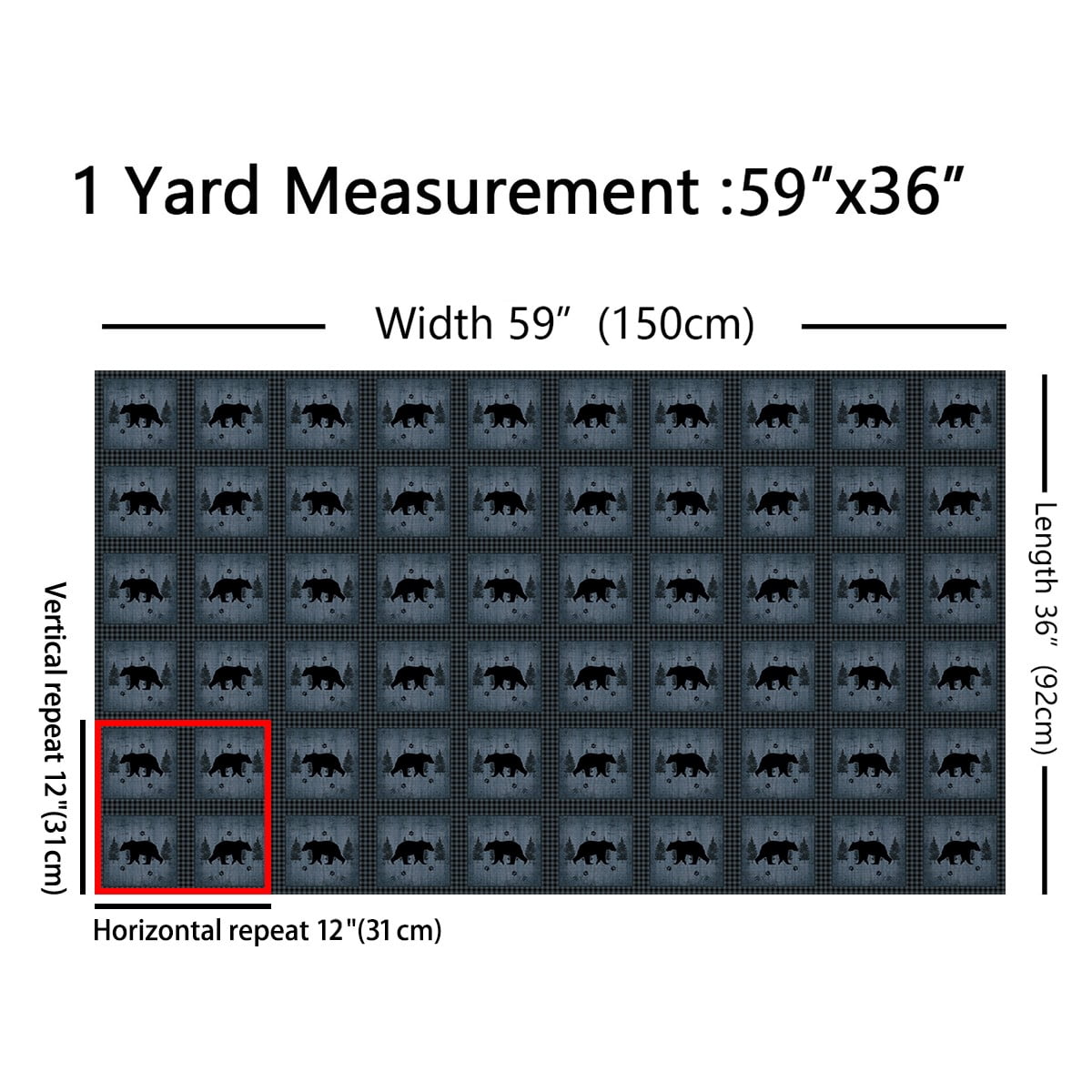 jejeloiu Safari Bear Fabric by the Yard 1 Yard,Jungle Wildlife Home Decor Fabric by the Yard,Black Geometric Checkered Sewing Fabric For Tees,Super Cozy Room Decor