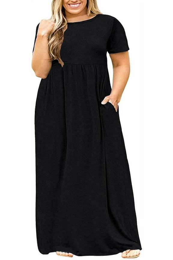 Women's Summer Plus Size 2X to 6X Maxi Loose Dress with Pockets