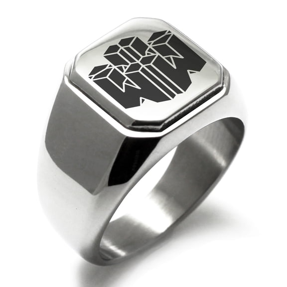 Stainless Steel Letter W Initial 3D Cube Box Monogram Engraved Engraved Square Flat Top Biker Style Polished Signet Ring