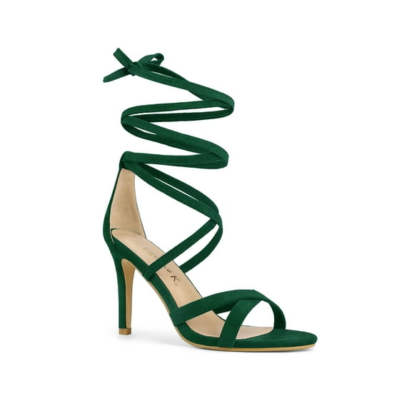 BLISSFUL STEP Women's Lace Up Heel Stiletto High Heels Sandals Green 6