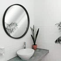 BizChair Black Round Wall Mirror - 27.5 Inch Large Round Mirror, Rustic Accent Mirror for Bathroom, Entry, Dining Room, & Living Room. Metal Wall Mirror