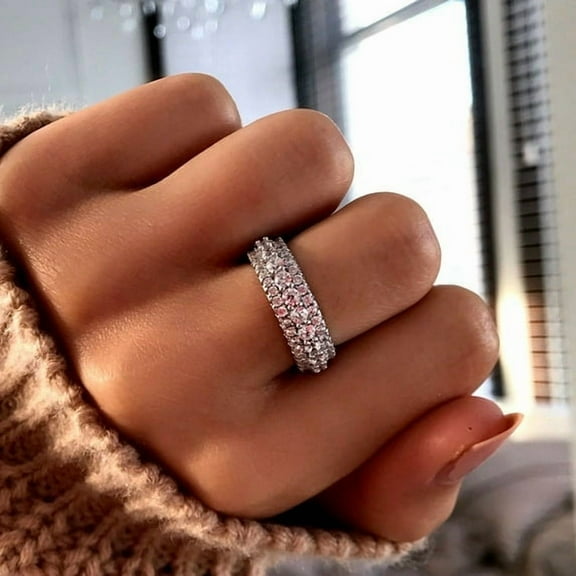 Lab Created Diamonds 1Ct Eternity Band Engagement Ring 14K White Gold Plated Silver