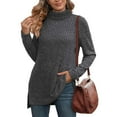 thumbnail image 4 of RYDCOT Fall Winter Tops for Women Tunic Tops Turtleneck Long Sleeve Side Split High Low Lightweight Sweaters Knit Tops for Women Basic Shirts on Clearance, 4 of 8