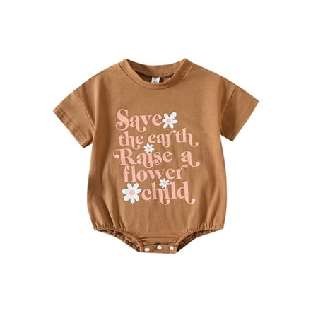 

Niuer Baby Romper Crew Neck Jumpsuit One Piece Bodysuit Comfy Overall Short Sleeve Chocolate Color 70cm