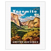 Yosemite - United Air Lines - Yosemite Falls and Yosemite National Park - Vintage Airline Travel Poster by Joseph Fehér c.1945 - Fine Art Rolled Canvas Print 11in x 14in
